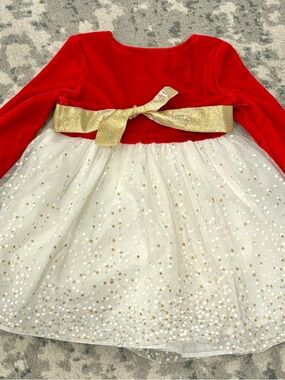 Baby girls Red Velvet & Gold Bow Holiday Tulle Dress 6-9m
